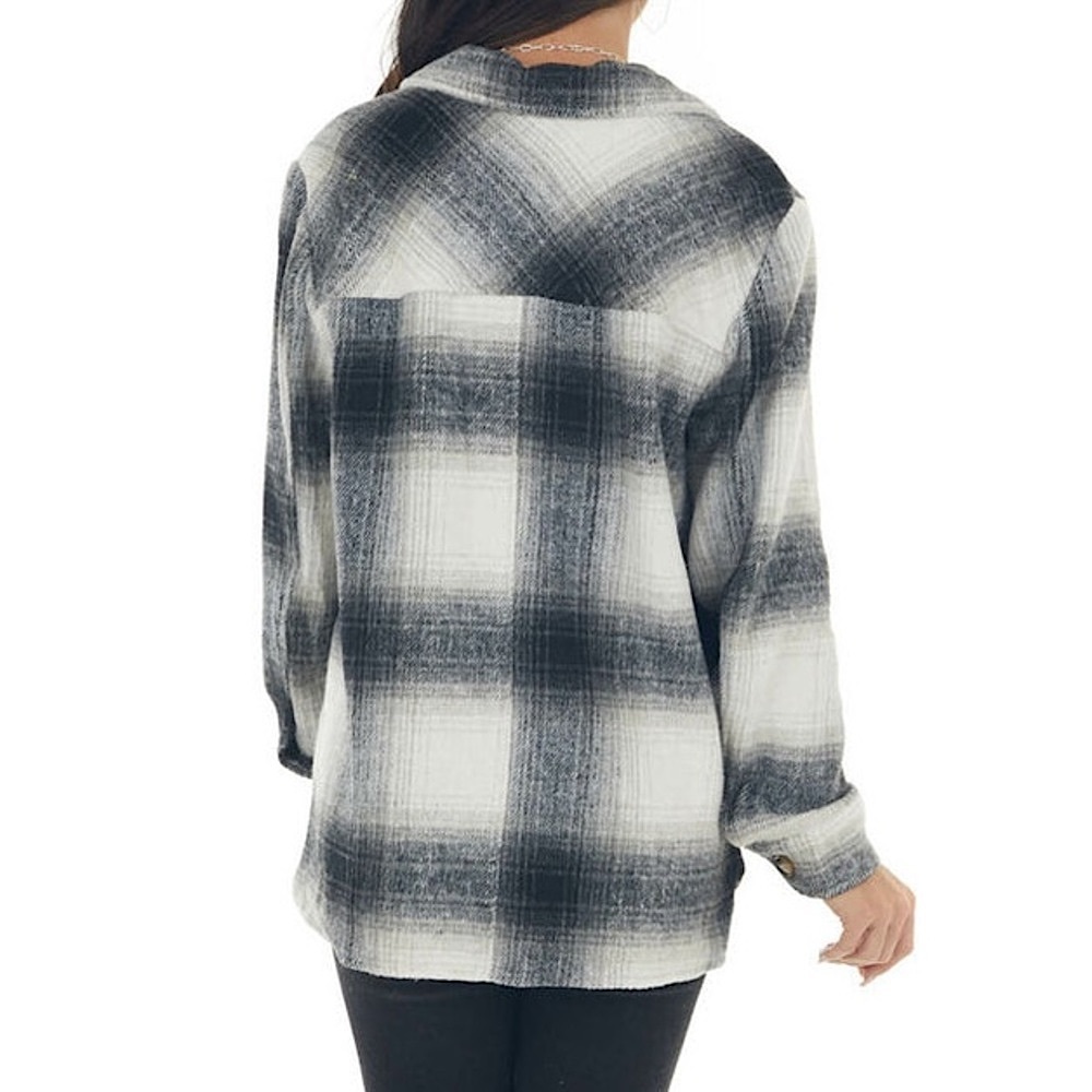Oversized Plaid Button Down Flannel Jacket - image 4
